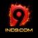 IND9 Game logo with fiery red 9 symbol and golden round border on black background